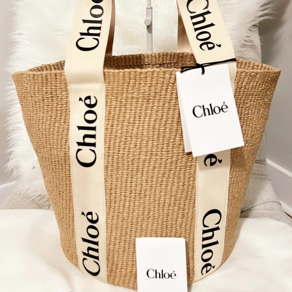 Chloe Mifuko Woody Basket Tote, Large New with TAGS  Raffia Straw Wicker